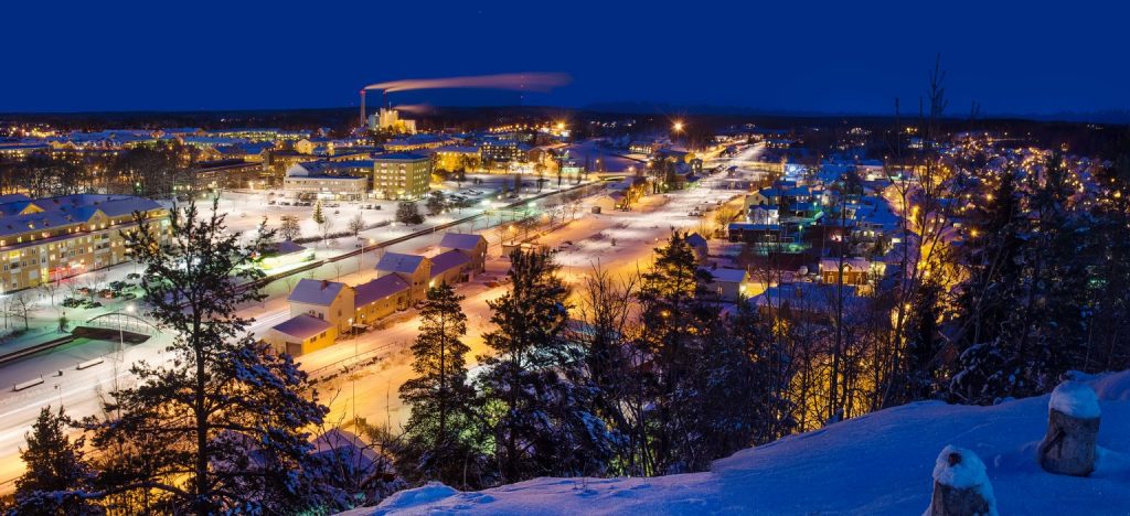 City street at night in Finland