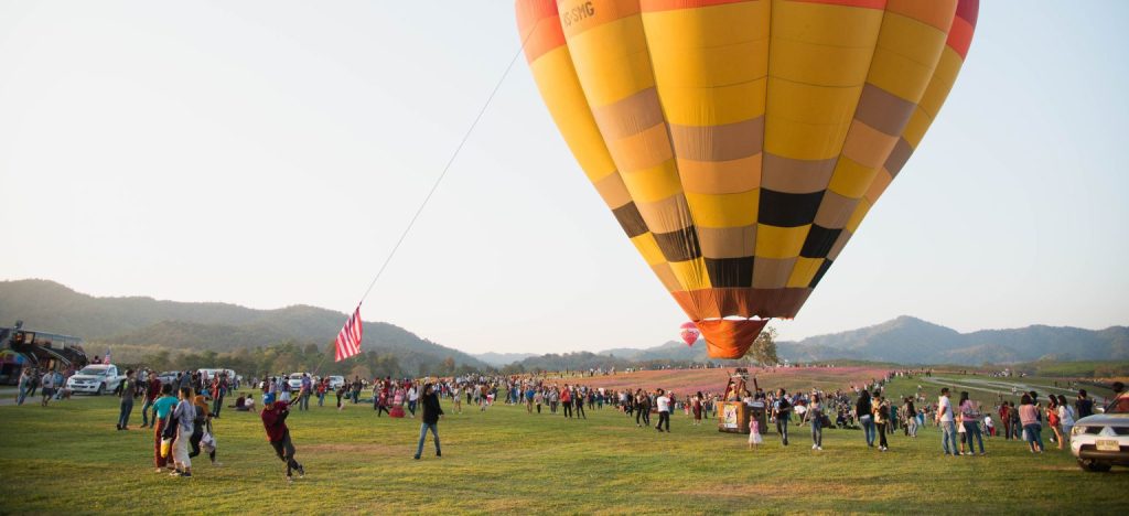 Crowd of spectators at the hot air balloon ride in Turkey