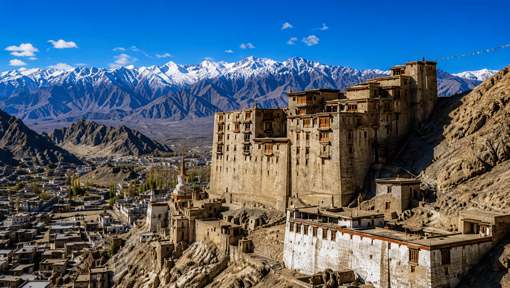 LEH - ARRIVAL IN LEH WITH (VISIT SHANTI STUPA AND LEH PALACE IN EVENING)